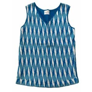 Vintage Preppy Sweater Vest Summer Custom Made Blue White Mod Size S